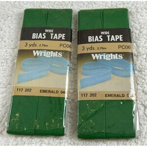 NOS 2 Pkgs VTG 1986 Wrights Poly/Cotton Wide Bias Tape EMERALD 044 117 202 3yds